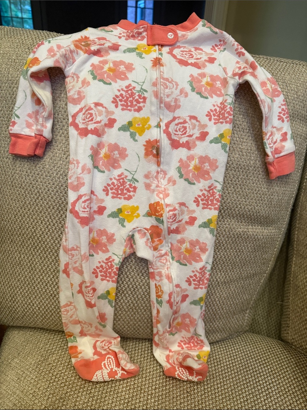 Floral Coral & Yellow Footed One-Piece Pajamas